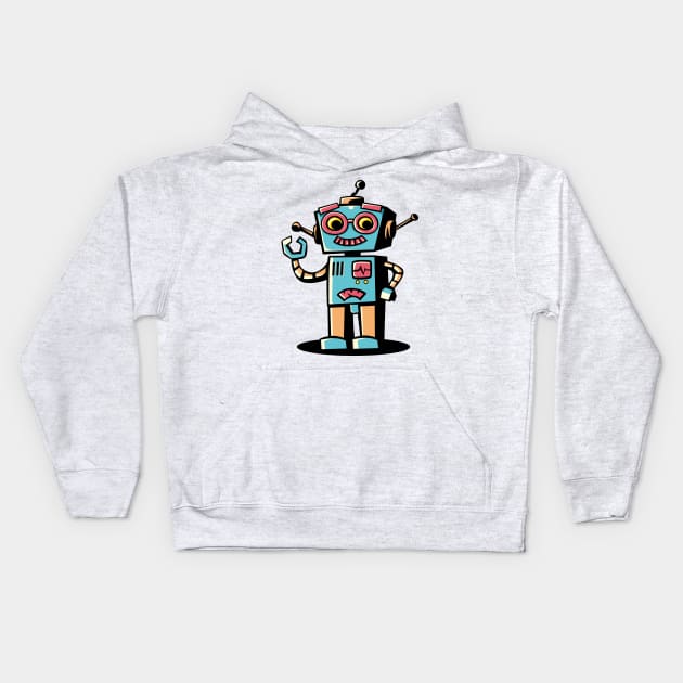 retro robot Kids Hoodie by keenkei